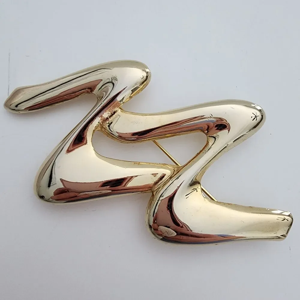 Vintage Gold Tone 80s ziz zag squiggly‎ pin brooch